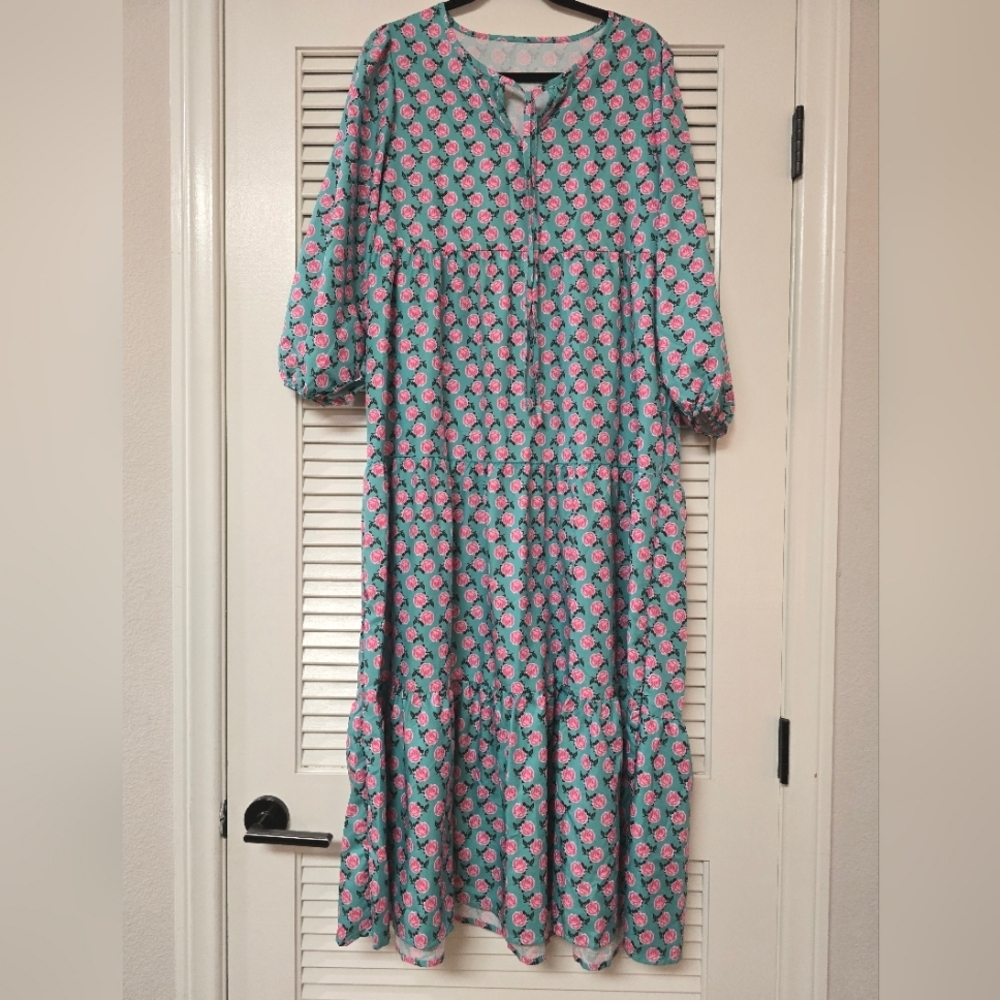 Floral Rose Long-Sleeve Maxi Lightweight Dress